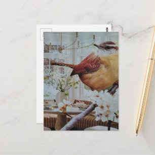 Winterkoning in de eetkamer Surrealistische collag Briefkaart