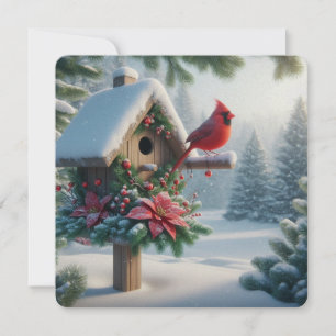 Winterkoning op een feestelijke vogelhuisje feestdagenkaart