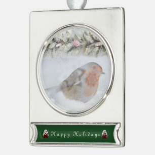 Winterkoning Robin Vogel Verzilverd Banner Ornament