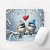 Winterkuikens met rood hart muismat (Met muis)