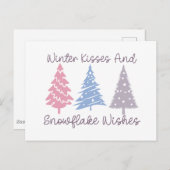 Winterkussen en sneeuwvlok wensen briefkaart (Voorkant / Achterkant)