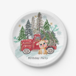 Winterland Vrachtwagen en Baby Rudolph Verjaardags Papieren Bordje