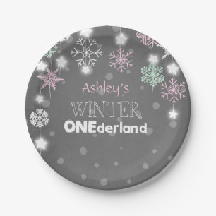 Winterlandland Birthday Borden Snowflakes Roze Papieren Bordje