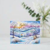 Winterlandschaft in der Abenddämmerung mit Fuchs | Briefkaart (Staand voorkant)