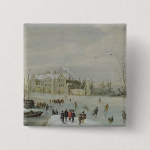 Winterlandschap 2 vierkante button 5,1 cm