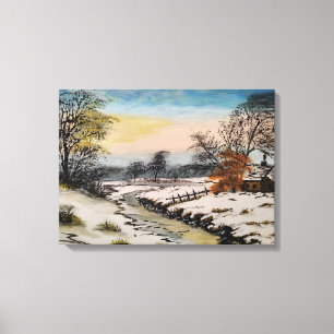 Winterlandschap, acryl schilderen canvas afdruk