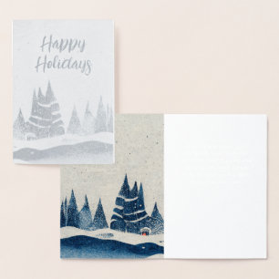 Winterlandschap bos marineblauw tekening folie kaarten