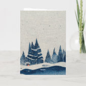 Winterlandschap Bos Navyblauw Tekening Feestdagen Kaart (Achterkant)