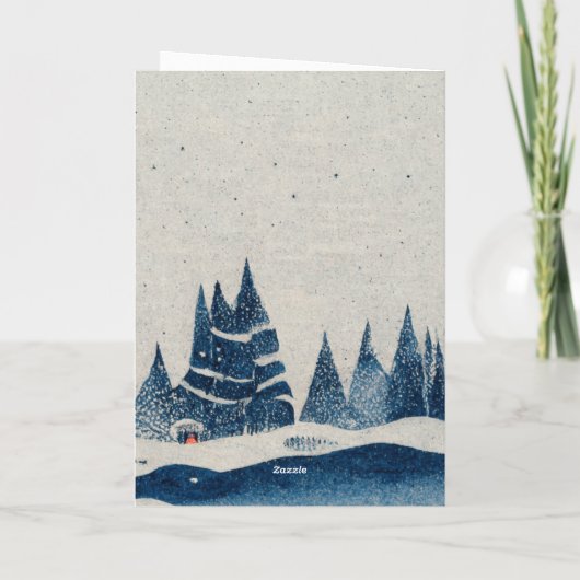 Winterlandschap Bos Navyblauw Tekening Feestdagen Kaart (Achterkant)