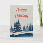 Winterlandschap Bos Navyblauw Tekening Feestdagen Kaart (Voorkant)