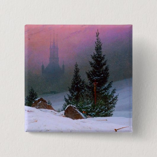 Winterlandschap Caspar David Friedrich Vierkante Button 5,1 Cm (Voorkant)
