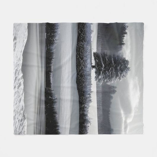 Winterlandschap en -boom, zwart-wit - kunst fleece deken (Voorkant (Horizontaal))