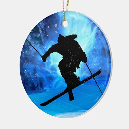 Winterlandschap en Freestyle Skier Keramisch Ornament (Links)