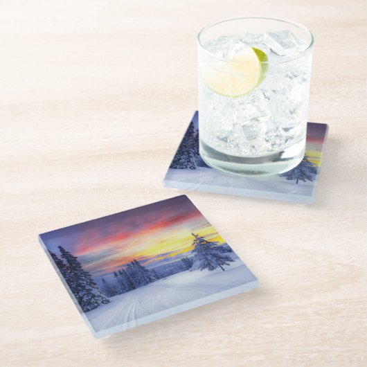 Winterlandschap Glazen Onderzetter (Schuin)