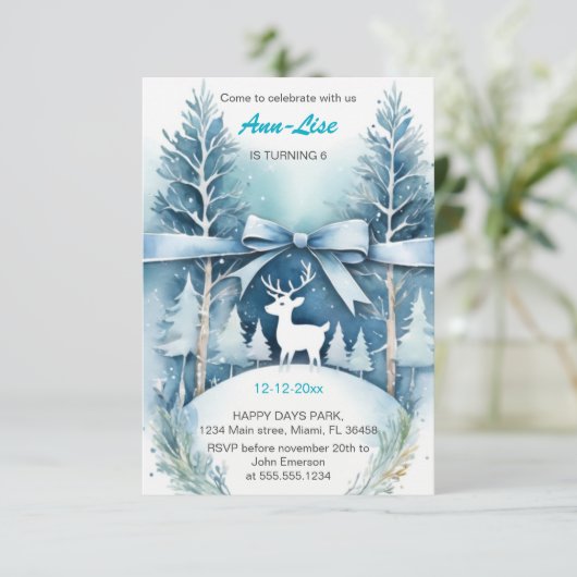 Winterlandschap Herten Verjaardag Uitnodiging (Staand voorkant)