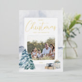 Winterlandschap Kerst Foto Folie Kerstkaart Folie Feestdagenkaart (Staand Voorkant)