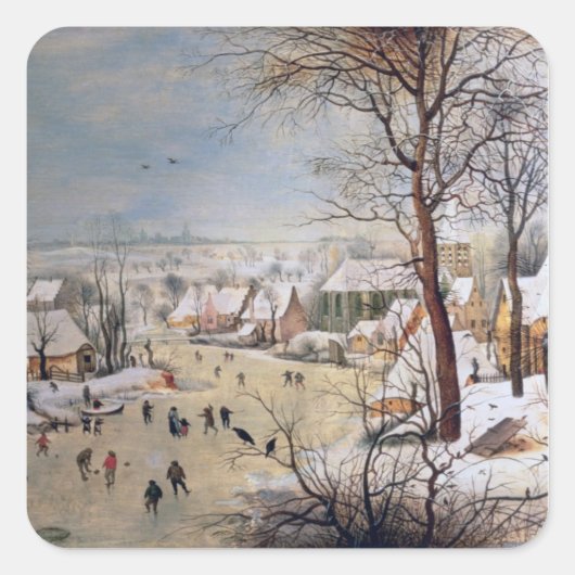 Winterlandschap met Birdval, 1601 Vierkante Sticker (Voorkant)