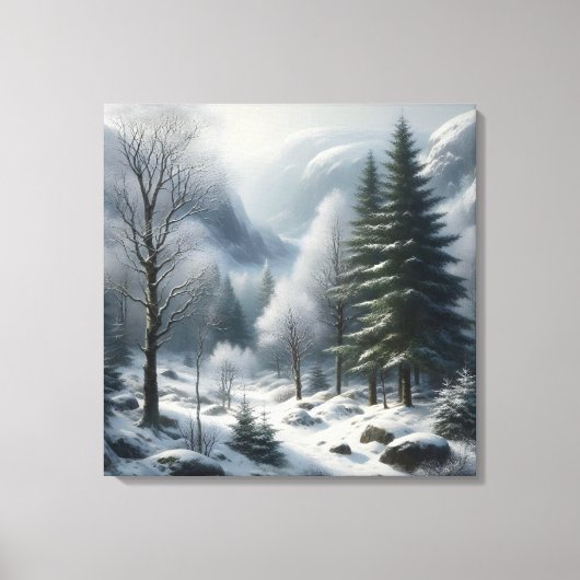 Winterlandschap met bomen en sneeuw canvas afdruk (Voorkant)