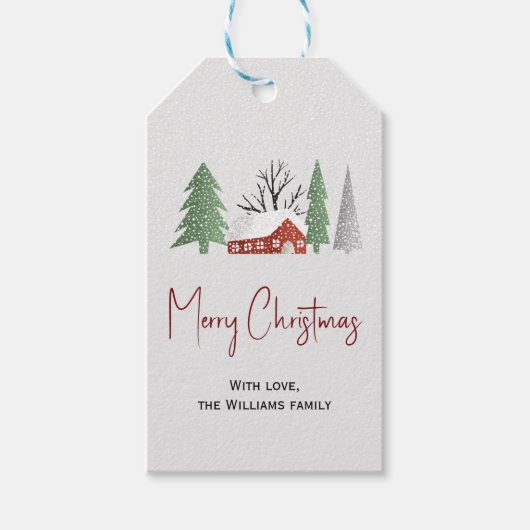 Winterlandschap met bomen en sneeuw Kerstmis Cadeaulabel (Voorkant)