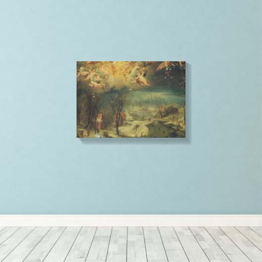 Winterlandschap met dorpelingen die hout verzamele canvas afdruk (Insitu (Houten vloer))
