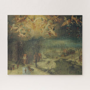 Winterlandschap met dorpelingen die hout verzamele legpuzzel