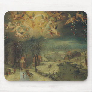 Winterlandschap met dorpelingen die hout verzamele muismat