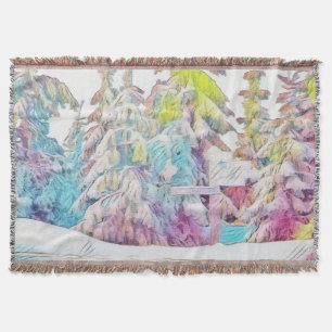 Winterlandschap met gesneeuwde bomen waterverf deken