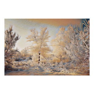 Winterlandschap met gesneeuwde bomen waterverf perfect poster