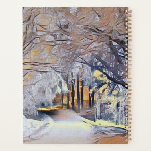 Winterlandschap met gesneeuwde bomen waterverf planner (Achterkant)