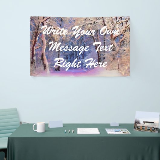 Winterlandschap met gesneeuwde bomen waterverf spandoek (Beurs)