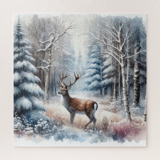 Winterlandschap met herten legpuzzel (Verticaal)