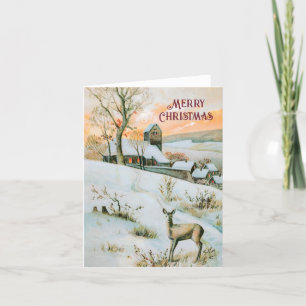 winterlandschap met hertenkerstkaart feestdagen kaart