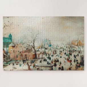 Winterlandschap met ijsschaatsers legpuzzel