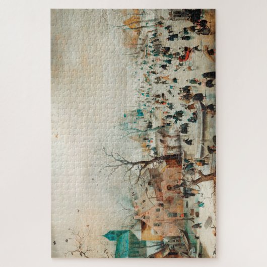 Winterlandschap met ijsschaatsers legpuzzel (Verticaal)