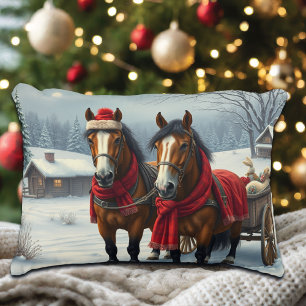 Winterlandschap met paarden en hut accent kussen