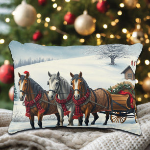 Winterlandschap met paarden en hut accent kussen