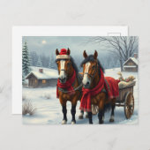 Winterlandschap met paarden en hut feestdagenkaart (Voorkant / Achterkant)