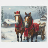 Winterlandschap met paarden en hut fleece deken (Voorkant (Horizontaal))