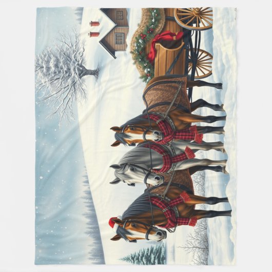 Winterlandschap met paarden en hut fleece deken (Voorkant)