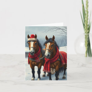 Winterlandschap met paarden en hut kaart