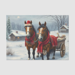 Winterlandschap met paarden en hut tissuepapier