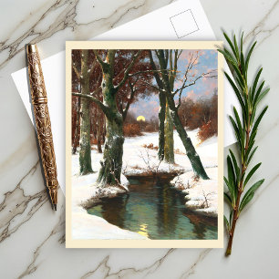 Winterlandschap met rijdende maan briefkaart