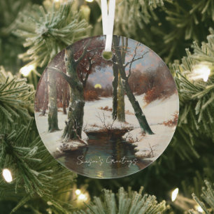 Winterlandschap met rijdende maan glas ornament