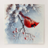 Winterlandschap met rode kardinaal legpuzzel (Horizontaal)