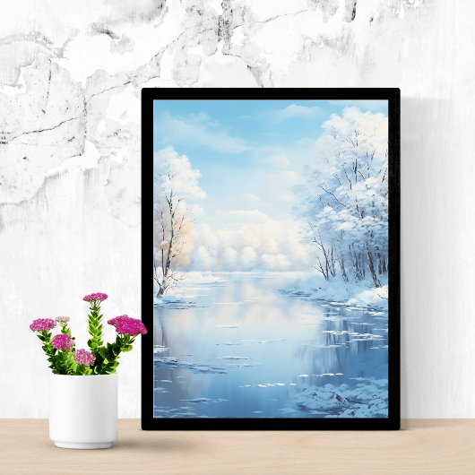 Winterlandschap met rustig bevroren meer poster