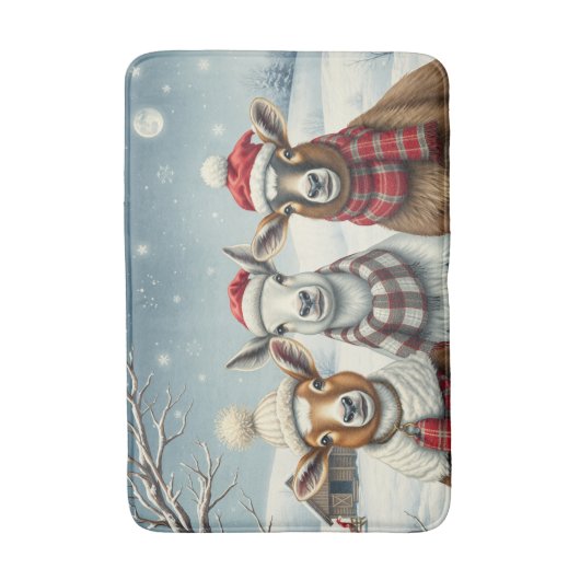 Winterlandschap met schapen en hutten badmat (Voorkant Verticaal)