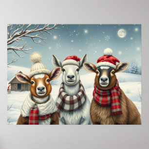Winterlandschap met schapen en hutten poster
