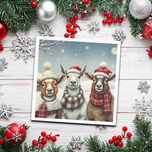 Winterlandschap met schapen en hutten servet