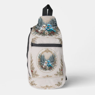 Winterlandschap met schattig vogelbruidspaar. sling bag