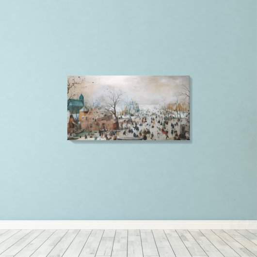 Winterlandschap met Skaters door Hendrick Avercamp Canvas Afdruk (Insitu (Houten vloer))